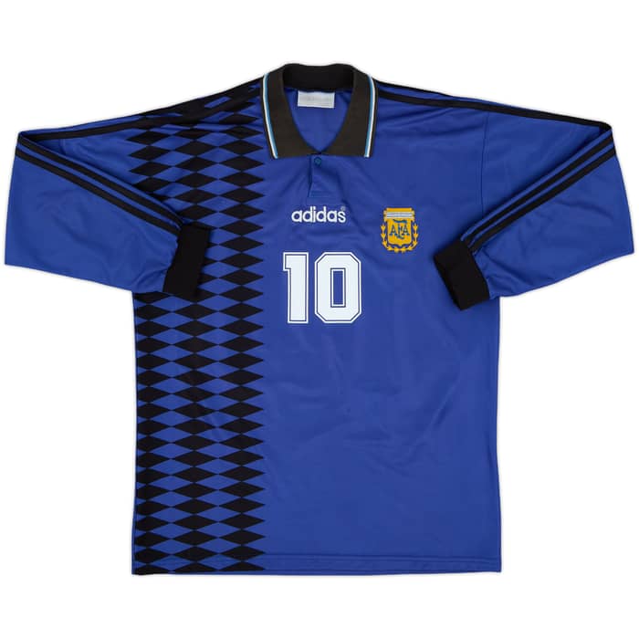1994-97 Argentina Away L/S Shirt Maradona #10 - 8/10 - (L)