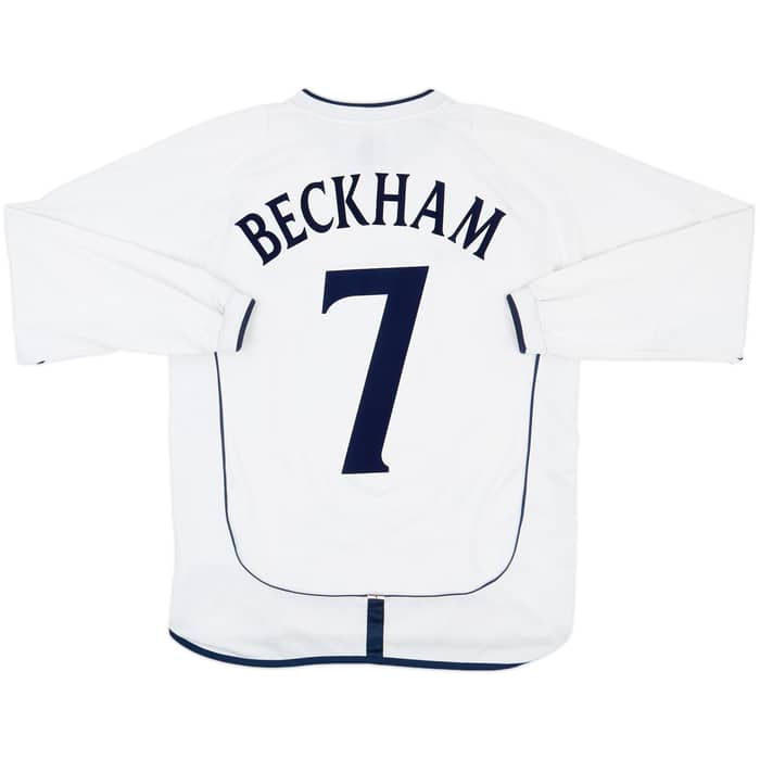 2001-03 England Home L/S Shirt Beckham #7 - 8/10 - (M)