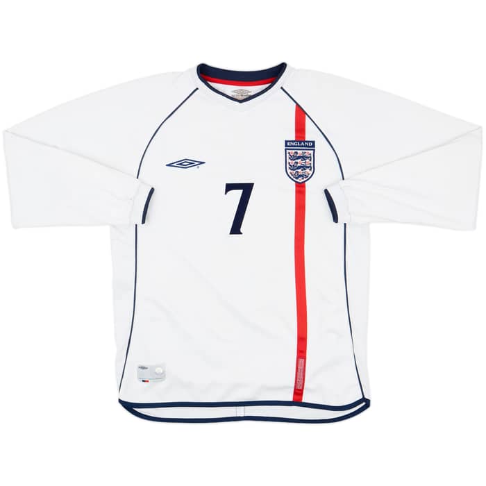 2001-03 England Home L/S Shirt Beckham #7 - 8/10 - (M)
