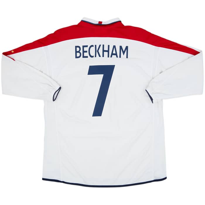 2003-05 England Home L/S Shirt Beckham #7 - 6/10 - (XXL)