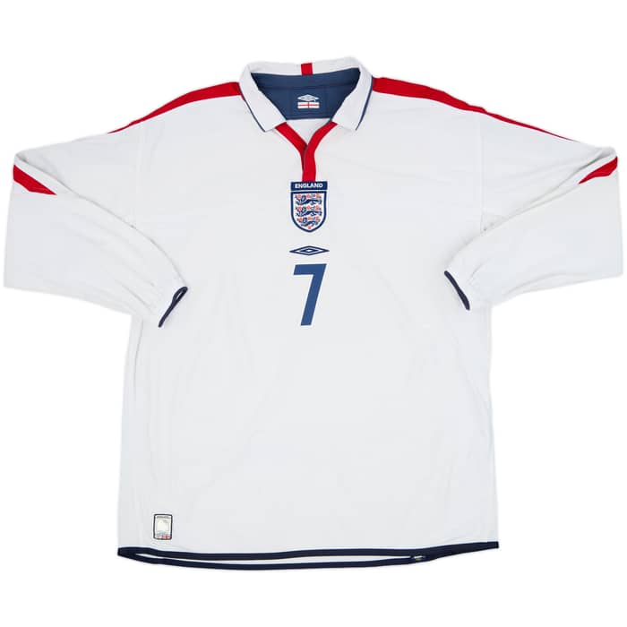 2003-05 England Home L/S Shirt Beckham #7 - 6/10 - (XXL)