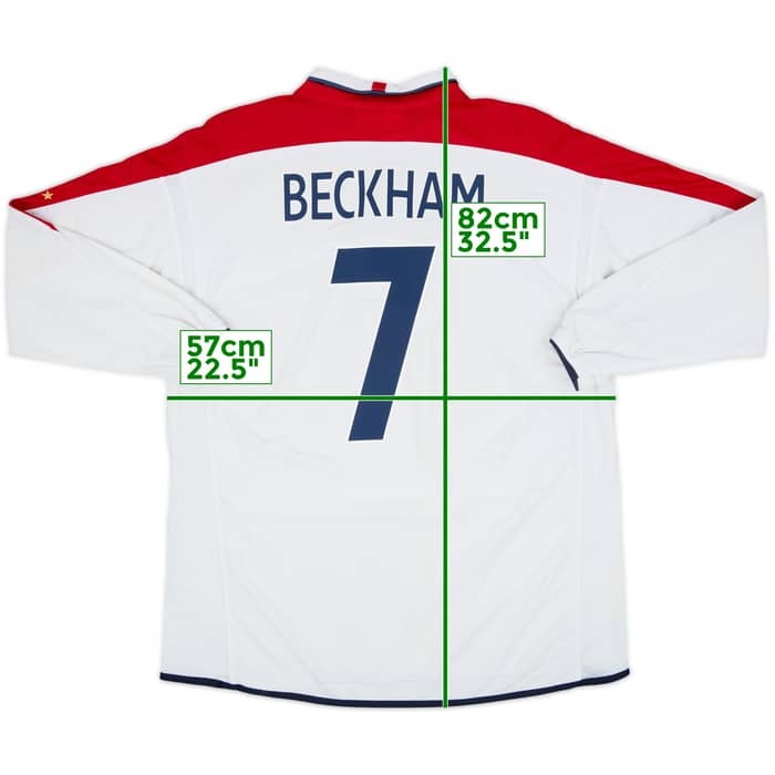 2003-05 England Home L/S Shirt Beckham #7 - 6/10 - (XXL)