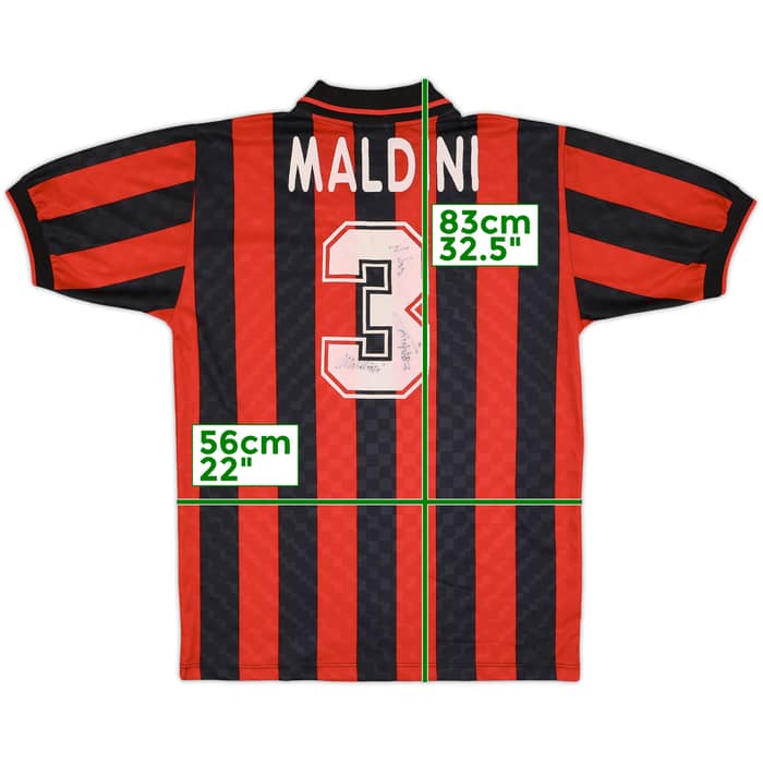 1995-96 AC Milan Signed Home Shirt Maldini #3 - 8/10 - (L)