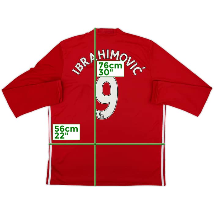 2016-17 Manchester United Home L/S Shirt Ibrahimovic #9 - 6/10 - (XL)