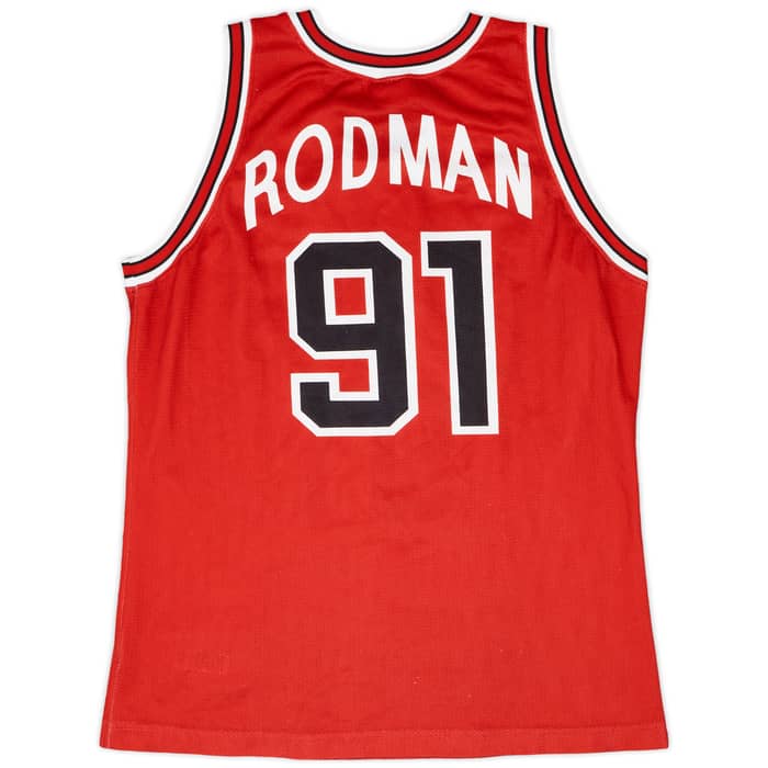 1995-98 Chicago Bulls Rodman #91 Champion Away Jersey - 7/10 - (S)
