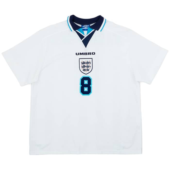 1995-97 England Home Shirt Gascoigne #8 - 7/10 - (XXL)