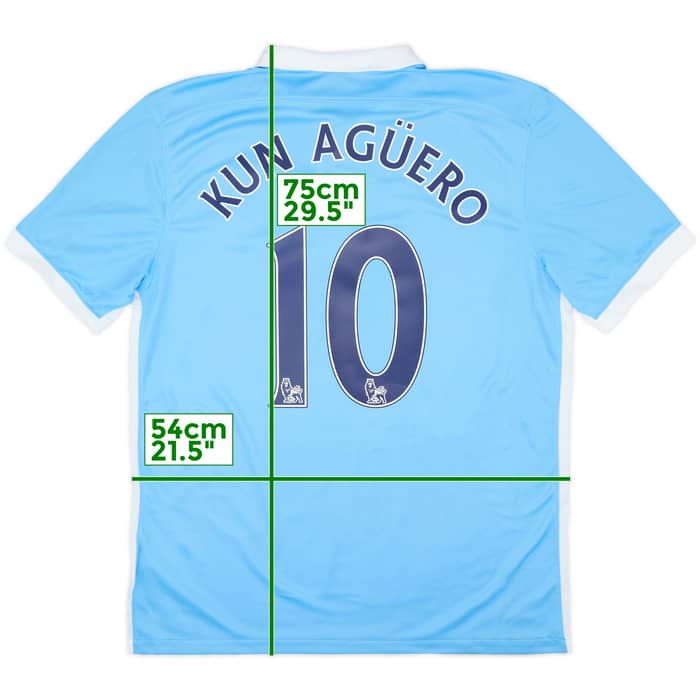 2015-16 Manchester City Home Shirt Kun Aguero #10 - 8/10 - (L)