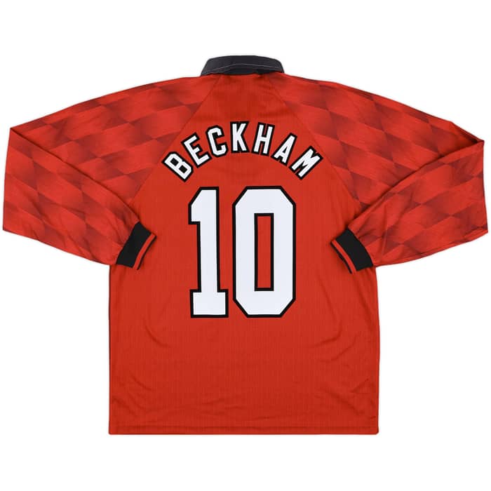 1996-98 Manchester United Home L/S Shirt Beckham #10 - 9/10 - (L)