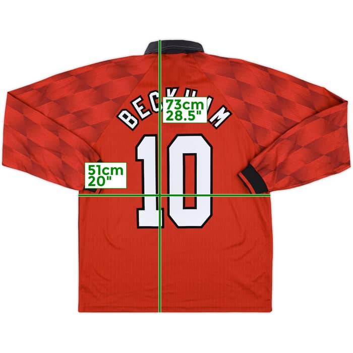 1996-98 Manchester United Home L/S Shirt Beckham #10 - 9/10 - (L)