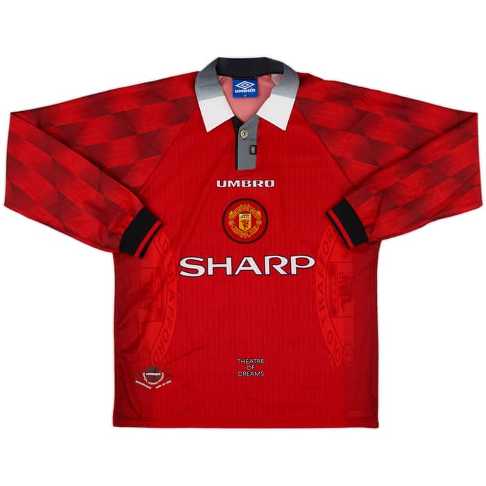 1996-98 Manchester United Home L/S Shirt Cantona #7 - 9/10 - (M)