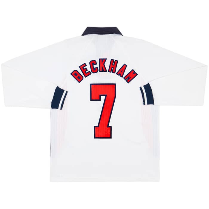 1997-99 England Home L/S Shirt Beckham #7 - 8/10 - (M)