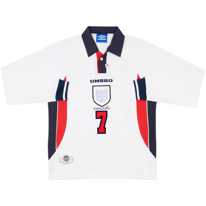 1997-99 England Home L/S Shirt Beckham #7 - 8/10 - (M)