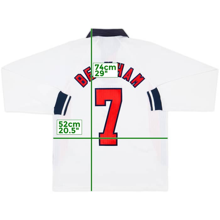 1997-99 England Home L/S Shirt Beckham #7 - 8/10 - (M)