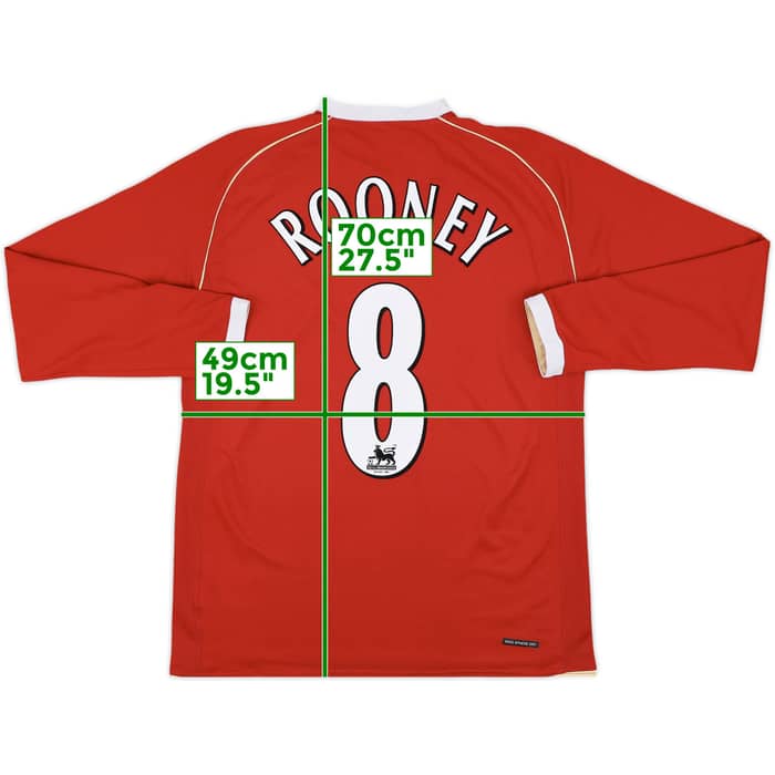 2006-07 Manchester United Home L/S Shirt Rooney #8 - 9/10 - (M)