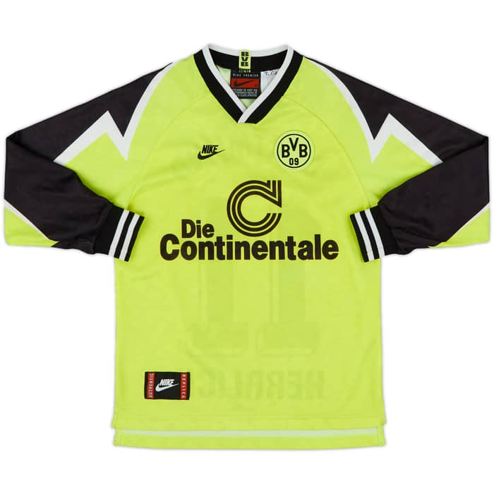 1995-96 Borussia Dortmund Home L/S Shirt Herrlich #11 - 9/10 - (M.Boys)