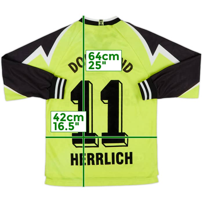 1995-96 Borussia Dortmund Home L/S Shirt Herrlich #11 - 9/10 - (M.Boys)