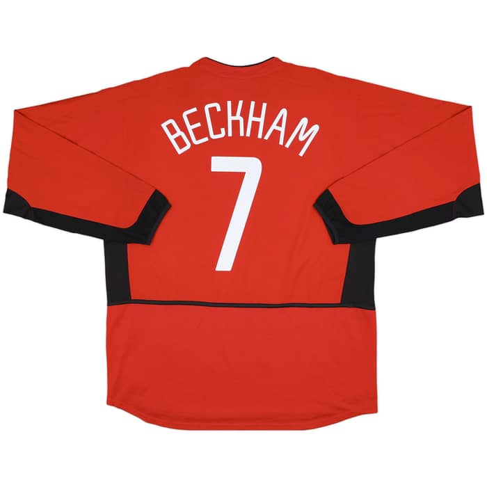 2002-04 Manchester United Home L/S Shirt Beckham #7 - 8/10 - (XL)