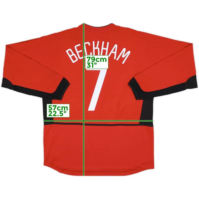 2002-04 Manchester United Home L/S Shirt Beckham #7 - 8/10 - (XL)