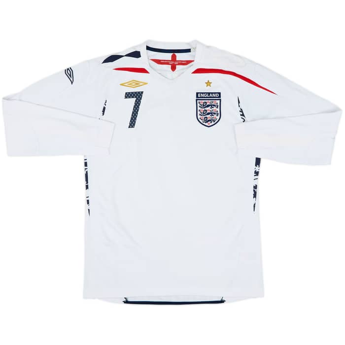2007-09 England Home L/S Shirt Beckham #7 - 7/10 - (S)