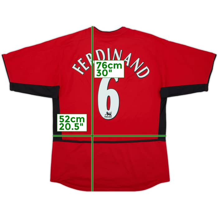 2002-04 Manchester United Home Shirt Ferdinand #6 - 8/10 - (M)