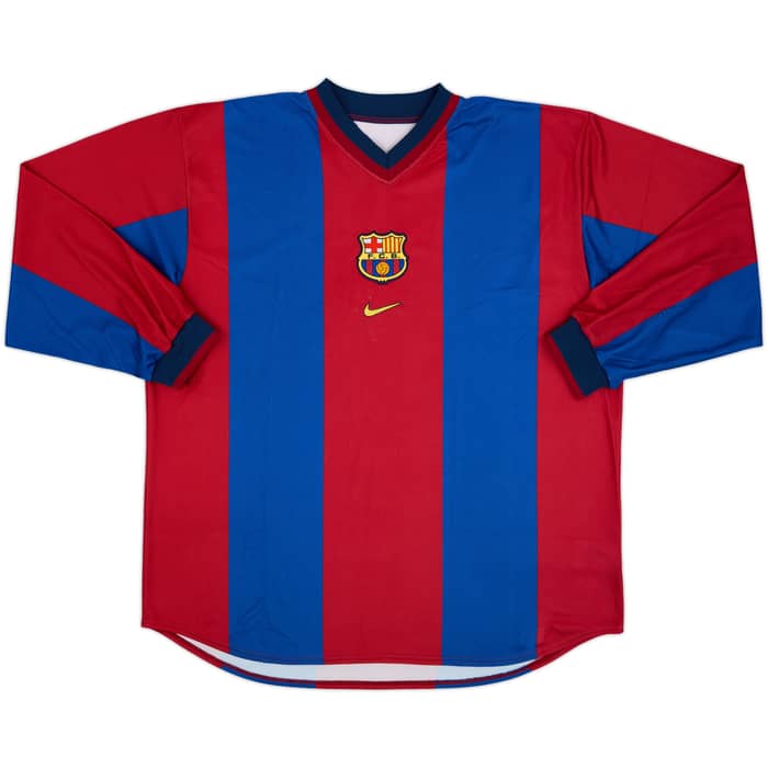 1998-00 Barcelona Player Issue Home L/S Shirt Rivaldo #11 - 8/10 - (XXL)