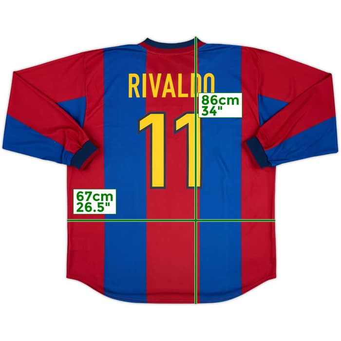 1998-00 Barcelona Player Issue Home L/S Shirt Rivaldo #11 - 8/10 - (XXL)