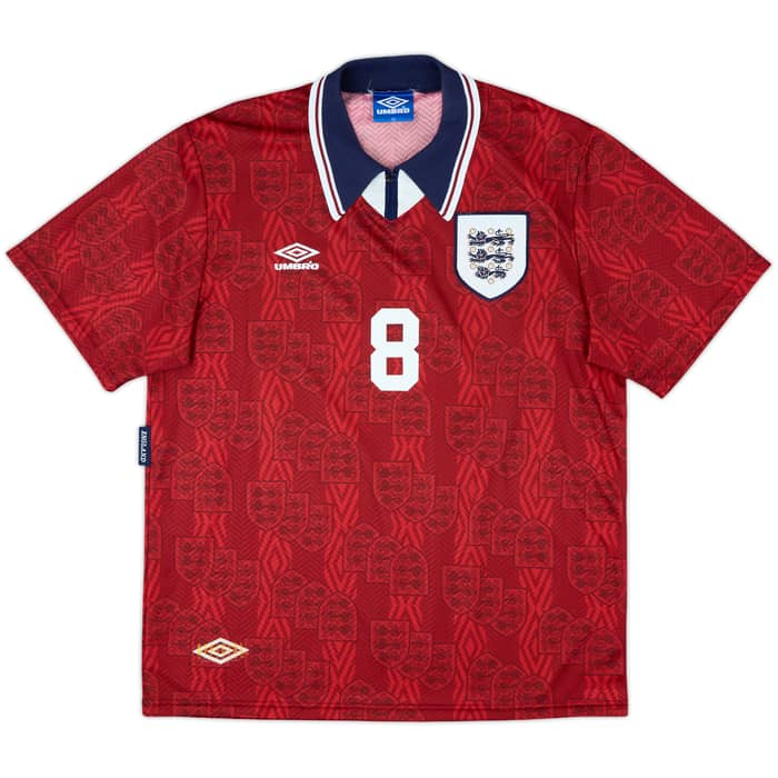 1993-95 England Away Shirt Gascoigne #8 - 9/10 - (XL)