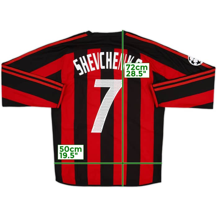 2003-04 AC Milan Player Issue Home L/S Shirt Shevchenko #7 - 7/10 - (S)