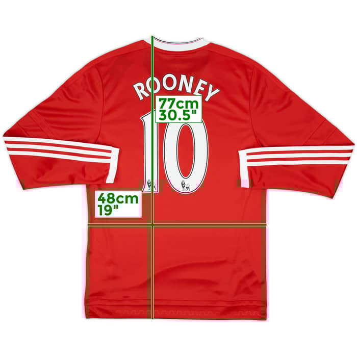 2015-16 Manchester United Player Issue Home L/S Shirt Rooney #10 (M/L)