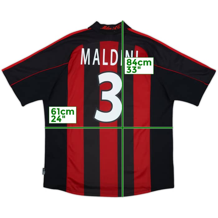 2000-02 AC Milan Home Shirt Maldini #3 - 9/10 - (XL)