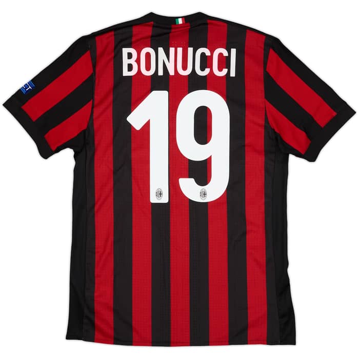 2017-18 AC Milan Authentic Home Shirt Bonucci #19 - 9/10 - (L)