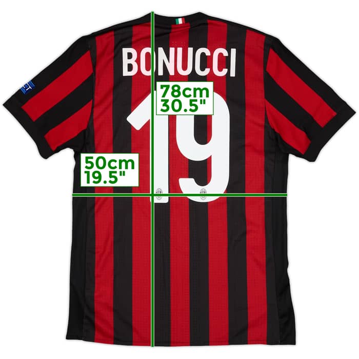 2017-18 AC Milan Authentic Home Shirt Bonucci #19 - 9/10 - (L)