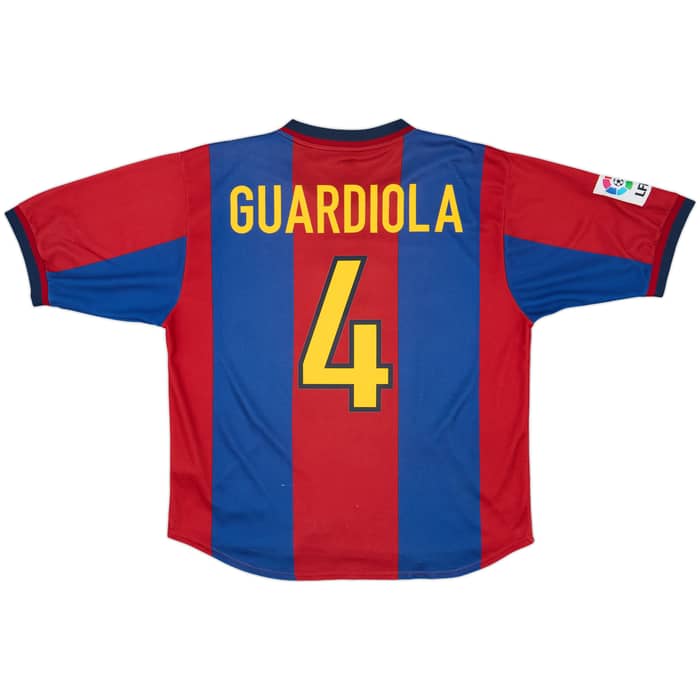 1998-00 Barcelona Home Shirt Guardiola #4 - 8/10 - (L)