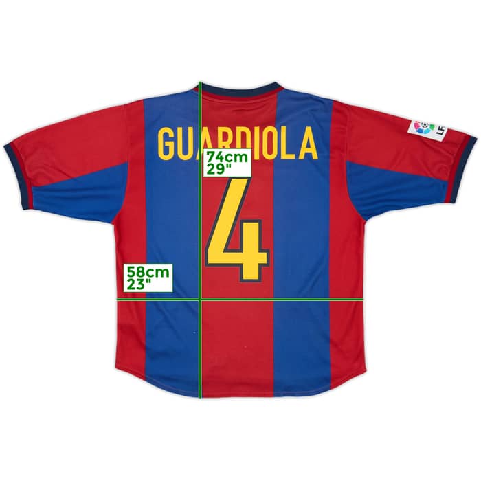 1998-00 Barcelona Home Shirt Guardiola #4 - 8/10 - (L)