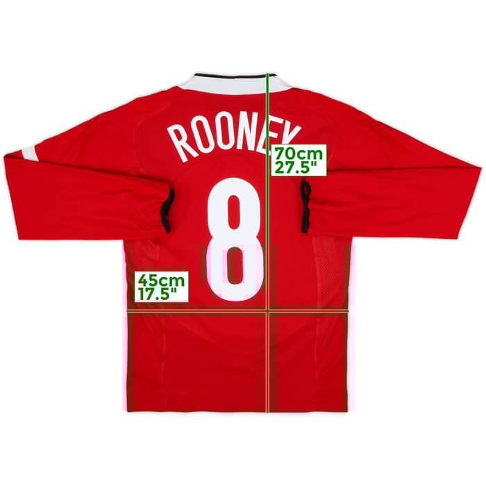 2004-06 Manchester United Home L/S Shirt Rooney #8 - 10/10 - (S)