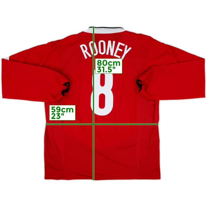 2004-06 Manchester United Home L/S Shirt Rooney #8 - 10/10 - (XXL)