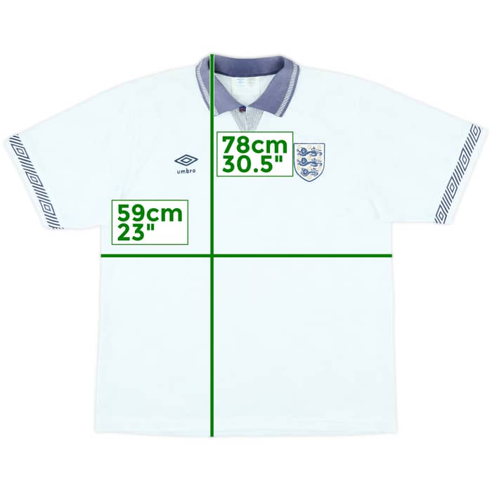 1990-92 England Home Shirt - 7/10 - (XL)