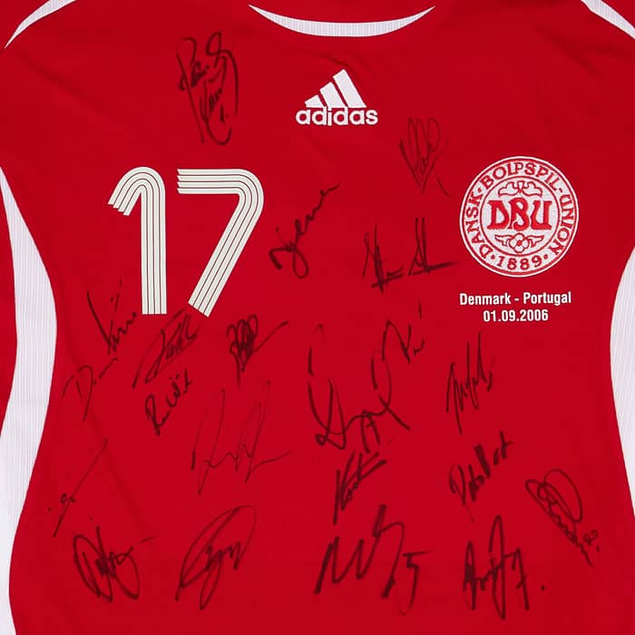 2006 Denmark Match Worn Signed Home Shirt #17 (Poulsen) v Portugal
