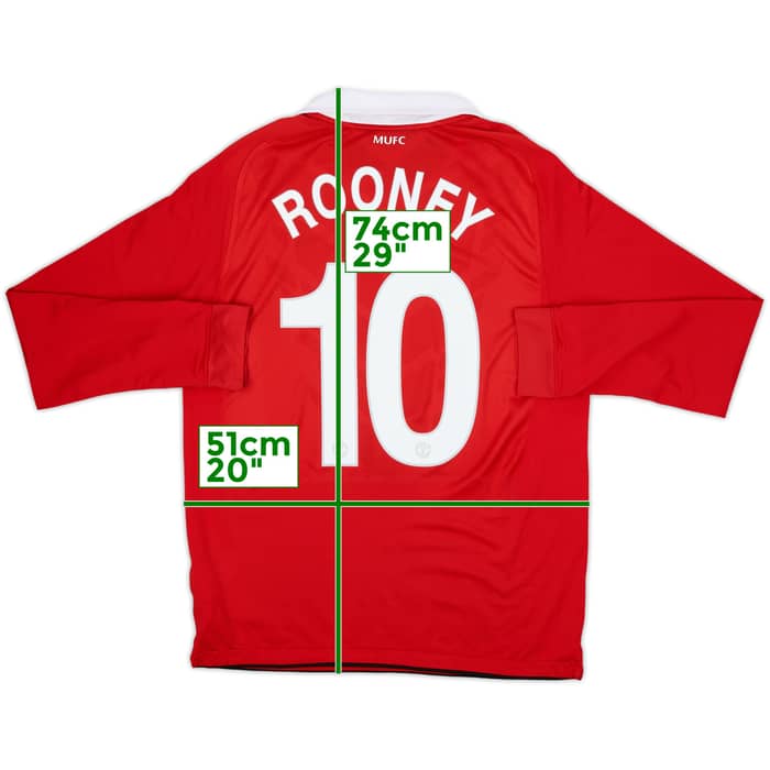 2010-11 Manchester United Home L/S Shirt Rooney #10 - 8/10 - (M)