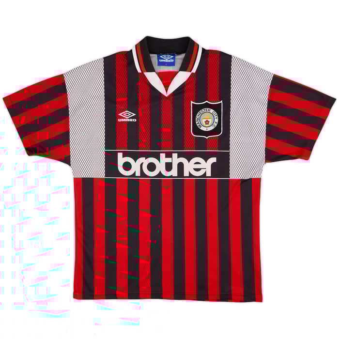 1994-96 Manchester City Signed Away Shirt Uwe Rosler - 9/10 - (L)