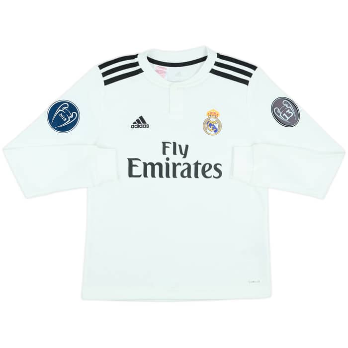 2018-19 Real Madrid Home L/S Shirt - 9/10 - (M.Boys)