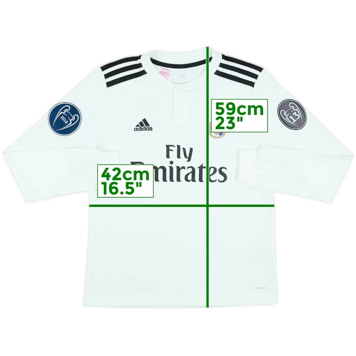 2018-19 Real Madrid Home L/S Shirt - 9/10 - (M.Boys)
