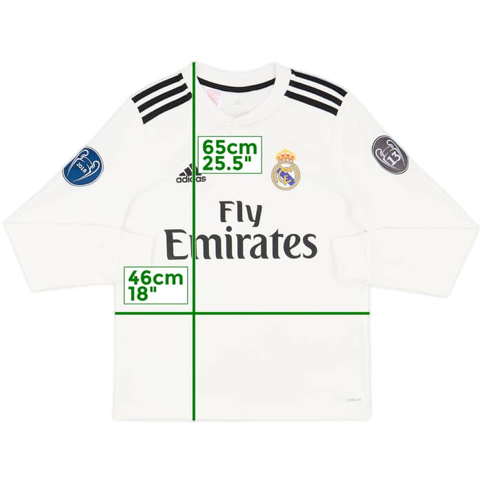 2018-19 Real Madrid Home L/S Shirt - 10/10 - (L.Boys)