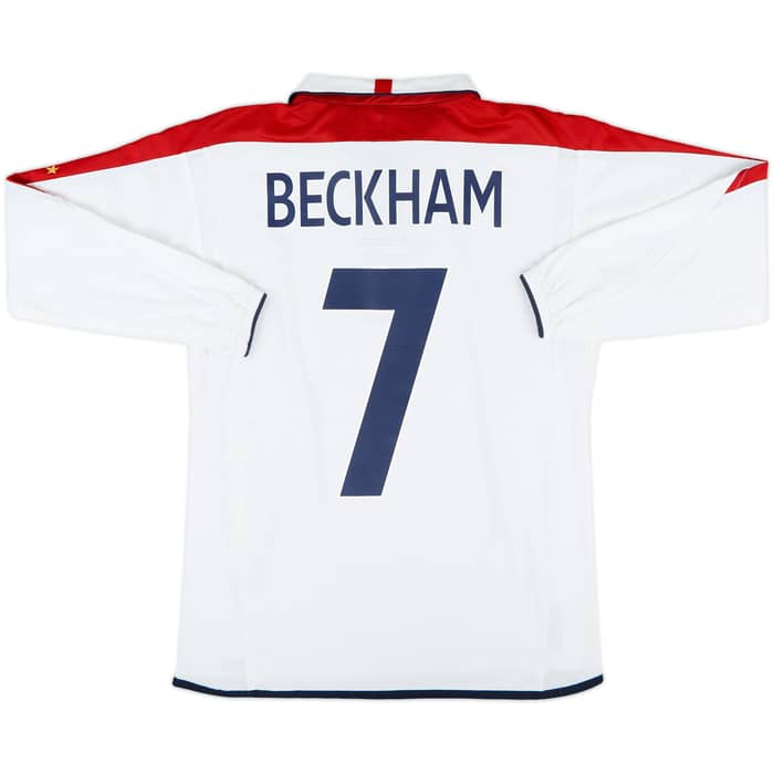 2003-05 England Home L/S Shirt Beckham #7 - 8/10 - (XL.Boys)