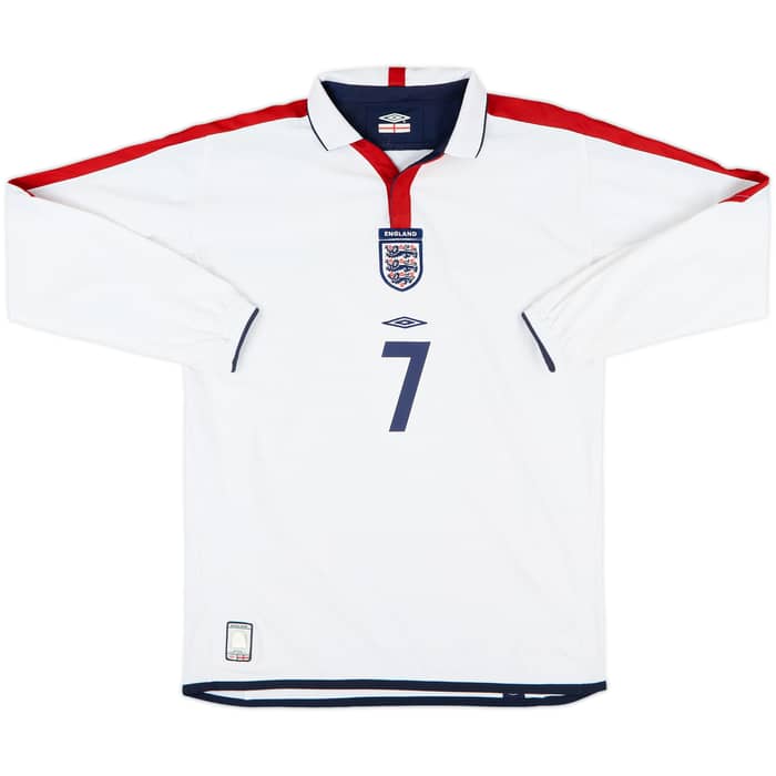 2003-05 England Home L/S Shirt Beckham #7 - 8/10 - (XL.Boys)