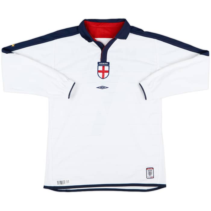 2003-05 England Home L/S Shirt Beckham #7 - 8/10 - (XL.Boys)