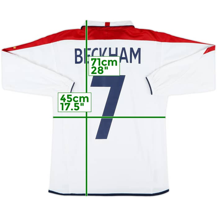 2003-05 England Home L/S Shirt Beckham #7 - 8/10 - (XL.Boys)