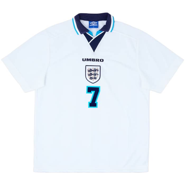 1995-97 England Home Shirt Beckham #7 - 9/10 - (XL)