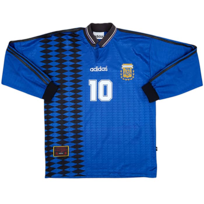 1994-97 Argentina Away L/S Shirt Maradona #10 - 9/10 - (L)