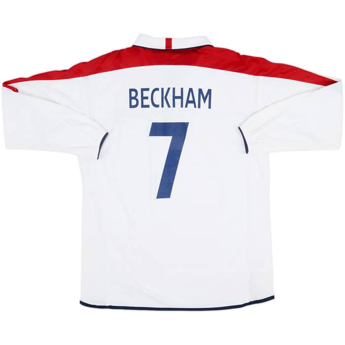 2003-05 England Home L/S Shirt Beckham #7 - 8/10 - (L)